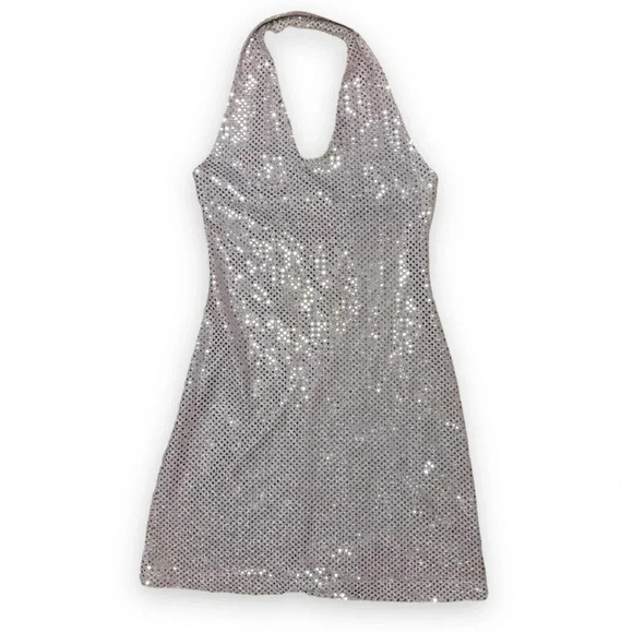 Vintage Joule Silver Foil Mini Halter Dress - Picture 6 of 10